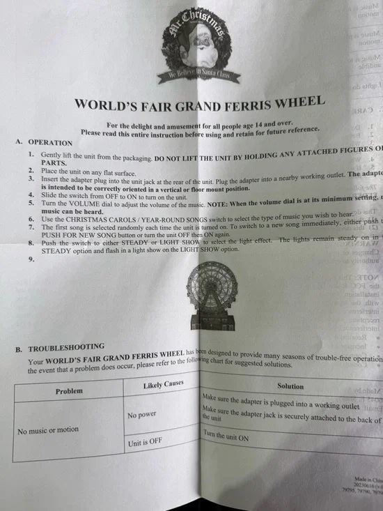 Mr Christmas Grand Ferris Wheel 15 Gold Label LED 50 Songs Animated - Picture 15 of 16